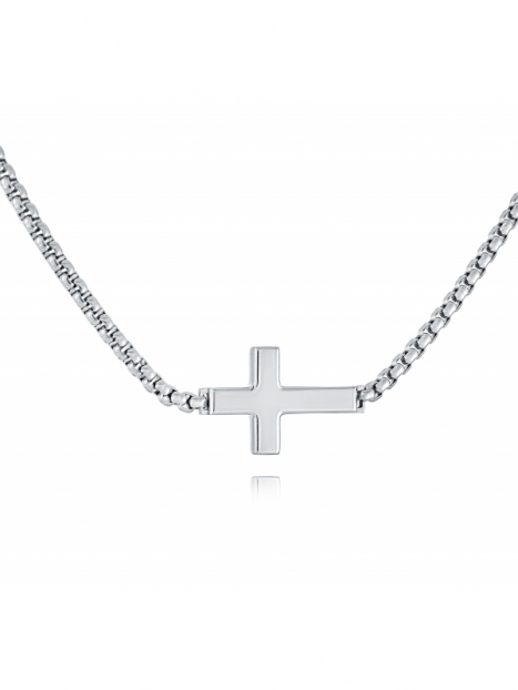 Stainless Steel Sideways Cross 22'' Round Box Necklace