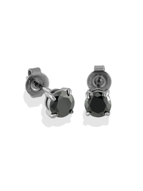 INOX Black IP Steel with Clear CZ Stud Earrings (Unisex)